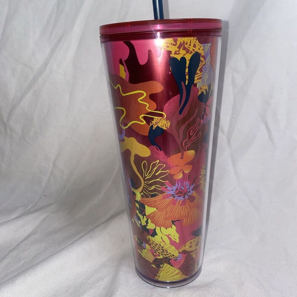 Starbucks Fall 2023 Ocean Forest Tumbler Jellyfish 24 oz Venti Mom Pink New - Picture 5 of 6
